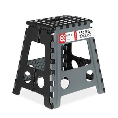 Relaxdays opstapje inklapbaar, hoog, opstapkruk voor keuken, caravan, 120 kg, kunststof, 39,5x38,5x32 cm, grijs/zwart