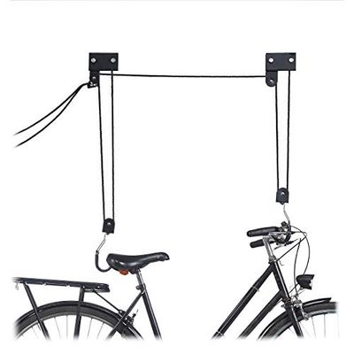 Relaxdays, zwarte fiets-plafondlift, 45 kg draagvermogen, met haken, universeel, met kabelrem, trekkoord, kajak, fietslift, één maat