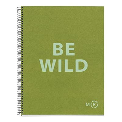 Miquelrius - Be Eco A4 notitieboek, 80 vellen, 90 g, punten, 1 gekleurde strip, stevig deksel, olijfgroene berichten