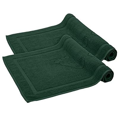 Komfortec Lot de 2 Tapis de Bain en Tissu éponge Lavable 800 g/m² et 100% Coton, Absorbant et séchage Rapide, 50 x 80 cm, Vert Foncé