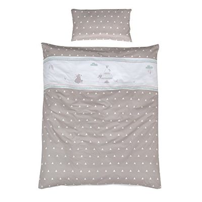 roba Baumann Vestiduras dos piezas para cuna roba-kids, colección'Indibear', funda de edredón 100x135 cm, 100% algodón y funda de almohada para bebes y niños con elaboradas decoraciones