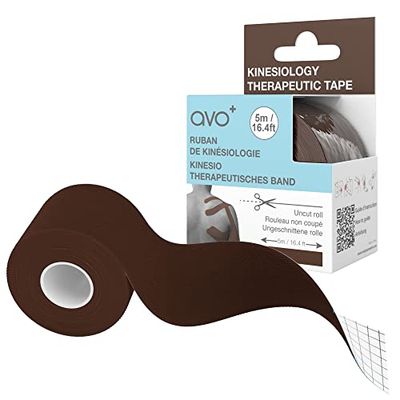 AVO+ Bande Kinésiologique - Rouleau de 5 m de Bande Élastique Thérapeutique de Sport, pour la Récupération des Muscles, le Soulagement des Douleurs et des Blessures, Résistant à l'Eau, Marron