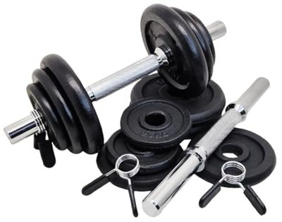 G5 HT SPORT Halterset + halterschijven van gietijzer, diameter 25 mm, 11,21,35 kg, verstelbare gewichten met schroeven en veersluitingen, set voor training thuis en sportschool, fitness en