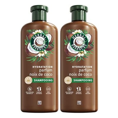 Herbal Essences Hydratation Shampoing Parfum Coco 2x250ml Cheveux Très Secs, Aide à Nourrir et Lisser, pour des Cheveux Doux, Ingrédients d'Origine Naturelle, Sans Silicone, Végan