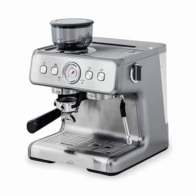 LACOR - 69428 - Espresso Maker Pro, pour la préparation de tous types de cafés, fonction manuelle et automatique, vaporisateur et moulin, accessoires inclus, 20 bar, acier inoxydable, 1550 W, 2.8 L