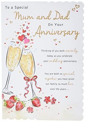Piccadilly Greetings Tarjeta de aniversario tradicional para mamá y padre, 22,8 x 15,2 cm, marrón, roble | beige y gris