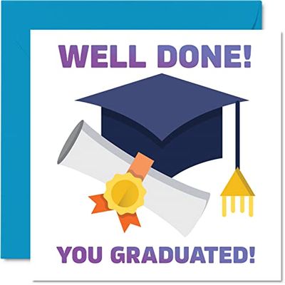Well Done Cards - Gefeliciteerd Graduation - Afgestudeerd, Good Luck Gifts Examen Schoolkaart GCSE Uni, 145mm x 145mm Good Luck Charm Wenskaarten voor Student Vrienden Familie Examens