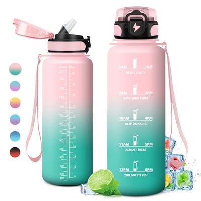 KollyKolla Botella Agua con Pajita, Botella Agua Motivadora 1.5L, Botella Gimnasio Prueba de Fugas, sin BPA, Reutilizable Cantimplora para Adulto, Colegio, Gimnasio, Oficina, Bicicleta, Gym, Fitness