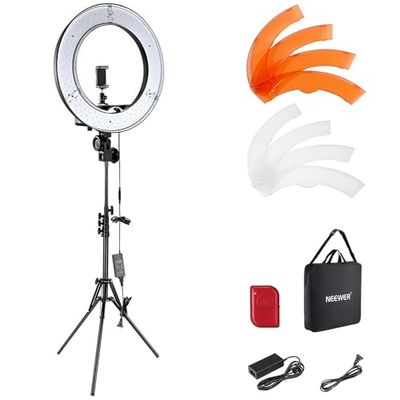 NEEWER Ringlamp met statief, 48 cm, buiten, 55 W, 5600 K, dimbare led-ringlamp met bluetooth-afstandsbediening voor mobiele telefoon/camera, voor YouTube, TikTok, zelfportret, foto, tatoeëerder,