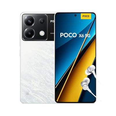 Xiaomi POCO X6 5G smartphone + headphones, 8+256 mobile phone without contract, 64MP OIS triple camera, white (NL version + 2 year guarantee)