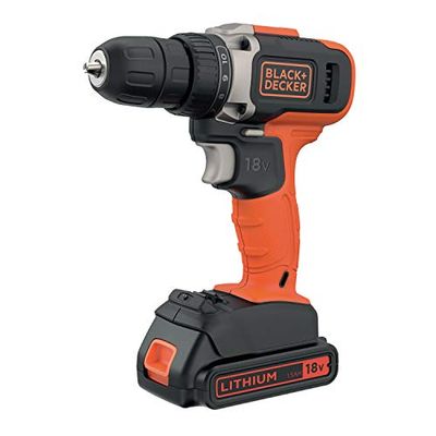 Black+Decker BCD002C2K Accuschroefboormachine met 2 snelspanboorhouders (18 V/1,5 Ah, 10 mm snelspanboorhouder, 10-traps draaimomentvoorkeuze + 1 boorstand, led-werklicht, incl. oplader en 2 accu's)