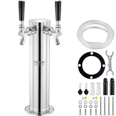 VEVOR Kit Colonne à Bière Pression à Double Robinet, Distributeur de Bière Boisson en Acier Inoxydable, Tireuse à Bière avec Tubes PRÉ-assemblés et Tiges de Robinet à Fermeture Automatique, Bar, Café