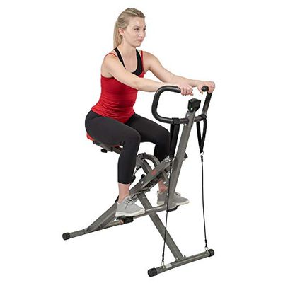 Sunny Health and Fitness Row-N-Ride™ Pro - Máquina de Sentadillas asistidas con Remo, Monitor Digital y Bandas de Resistencia - Equipo para Sentadillas glúteas de Uso doméstico - Modelo SF-A020052