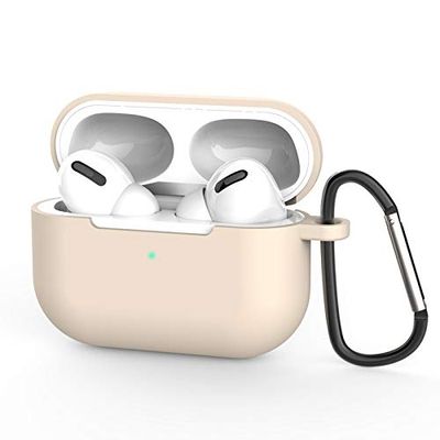 AirPods pro fodral silikonskyddsfodral och hudfodral för AirPods pro [synlig framsida] [trådlös laddning] (karbinhake, dynfärg)