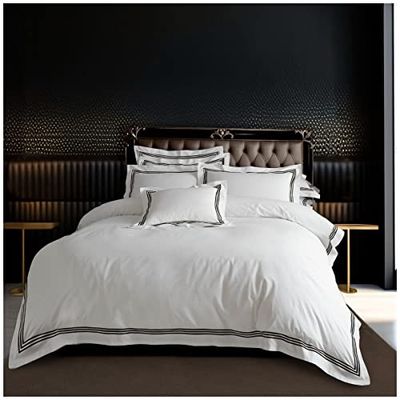 GC GAVENO CAVAILIA Devore Housse de Couette de Luxe Unie en Polycoton rayé, Polyester, Blanc/Noir, King
