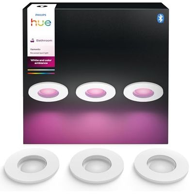 Philips Hue White & Color Ambiance Xamento, Faretto LED Smart da incasso, luce da bagno dimmerabile, controllo intelligente della luce tramite voce e app, bianco, pack da 3