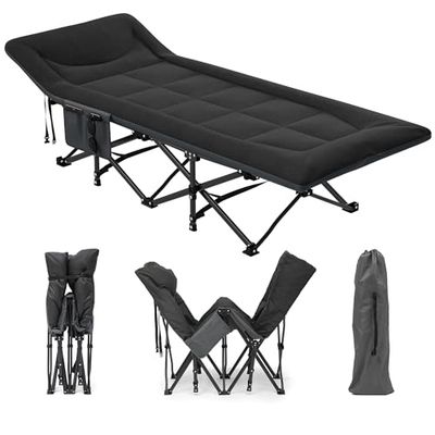 YITAHOME Opvouwbare campingbedden voor volwassenen, robuust stevig campingbed 260 kg draagvermogen, sterke, dikkere buizen, slaapbedje met draagtas voor reizen/kantoor/buiten, zwart