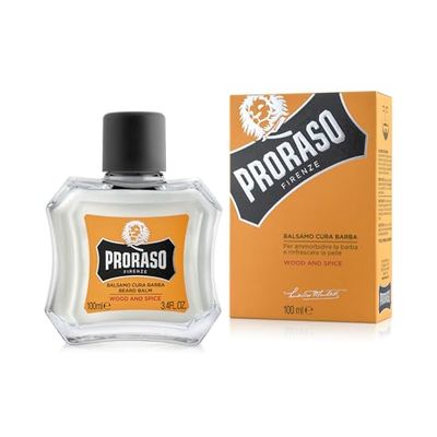 Proraso Balsamo Cura Barba Wood and Spice, 100ml, Balsamo barba uomo per nutrire e ammorbidire la pelle ottenendo immediato sollievo, Made in Italy