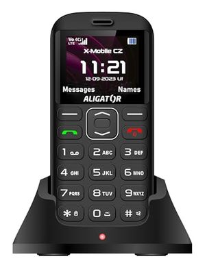 ALIGATOR Senioren-große Taste 4G/LTE telefon komórkowy AZA720B z przyciskiem SOS i lokalizatorem SOS. Kolorowy wyświetlacz 1,8", Dual SIM, kolor czarno-srebrny.