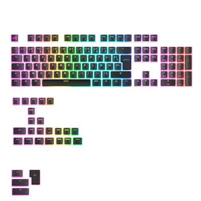 Glorious Gaming - Tasti GPBT Aura RGB: tasti stile pudding, PBT Doubleshot, design traslucido, colore nero, per tastiere meccaniche personalizzate 100%,75%,65%,60%, Layout AZERTY francese