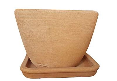 VASO + SOTTOVASO IN TERRACOTTA PER PIANTE E FIORI - FATTI A MANO; VASO: LATO CM. 20 X CM. 21; ALTEZZA CM. 17; SOTTOVASO: CM. 17 X 17 PIANTINE GRASSE