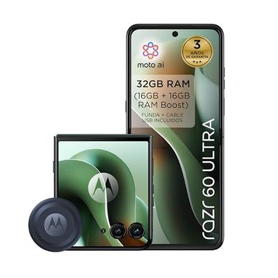 Motorola rarz 60 Ultra, 32GB (16GB+16GB RAM Boost)/512GB Scarab, Sistema de cámaras de 50MP con Moto ai, batería 4500 mAh, cárga rápida de 68W, Snapdragon 8 Elite, + Moto Tag
