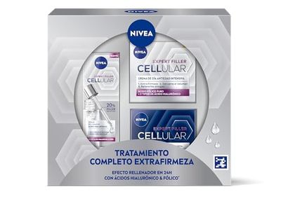 NIVEA Förpackning med anti-aging Cellular Expert Filler, set med påfyllningskräm, presentförpackning med dagkräm med FP30 (1 x 50 ml), nattkräm (1 x 50 ml) och serum med pipett (1 x 30 ml)