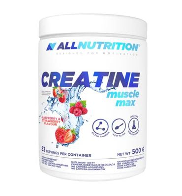 ALLNUTRITION Creatine Muscle Max Food Suplement - Creatine Monohydrate with Taurine - Performance Boost and Muscle Recovery - No Added Sugar - Instant Powder 500g - Raspberry-Strawberry
