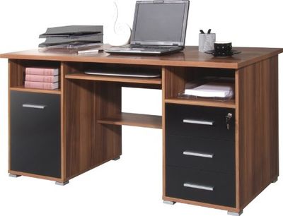 GERMANIA DIE MÖBELMACHER Mesa para Ordenador, Engineered Wood, Nuez (Negro), 145 x 75 x 70 cm