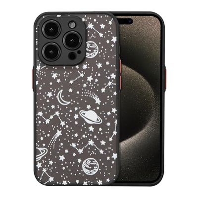 ZTOFERA Compatibel met iPhone 15 Pro Max Case 6,7 inch, Planet Sky Star Patroon Beschermende Telefoon Case Siliconen Bumper Doorschijnend Frosted Hard PC Back Case Cover voor iPhone 15 Pro Max, Witte