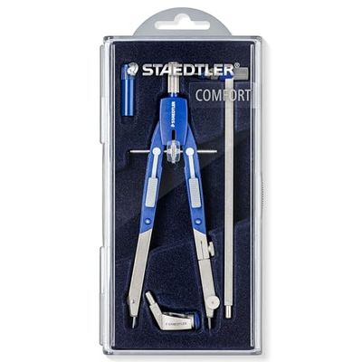 STAEDTLER 552 02 Mars Comfort Quick-Setting Compass with Push-Button, Extension Bar, Universal Adapter and Lead Box (585mm Diameter)