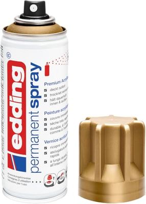 edding 5200 spray permanent - or précieux mat - 200 ml - peinture acrylique pour peindre ou décorer verre, métal, bois, céramique, plastique, toile - peinture acrylique en aérosol