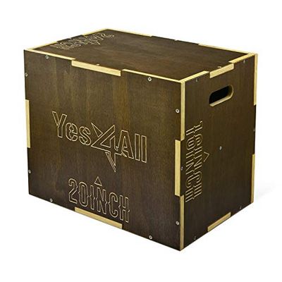 Yes4All 3-i-1-plyo-låda i trä, plyometrisk låda för hemmagym och utomhusträning, mossbrun, 61 x 50 x 40 cm