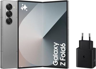Samsung Galaxy Z Fold6 256 GB + Cargador - Teléfono Móvil con IA, Smartphone Android Libre, Cámara 50 MP, Pantalla Grande, Batería de Larga Duración, Gris (Versión Española)