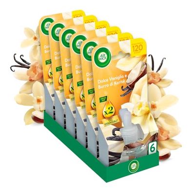 Air Wick Elektrische diffuser voor etherische oliën, 6 navulverpakkingen voor elektrische diffuser met zoete geur vanille en sheaboter, elektrische kamergeur met etherische oliën