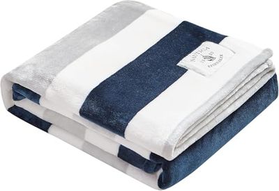 Nautica - Throw Blanket, Super Soft & Cozy Fleece Bedding, Dorm Room Essentials (Awning Stripe Navy, Throw)