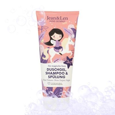Jean et Len Gel Douche/Shampoing/Après-shampoing 3 En 1, Pour Enfants/Fées, Pour Une Peau De Velours Et Des Cheveux Souples Sans Noeuds, Ne Pique Pas Les Yeux, Parfum Doux, Végane, 200 ml