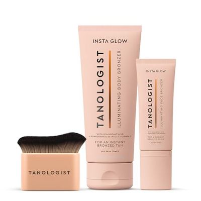 Tanologist Instaglow Face + Tanologist Instaglow Body + Tanologist KABUKI Cepillo para Rostro y Cuerpo Aplicador Autobronceador para un Acabado de Aerógrafo