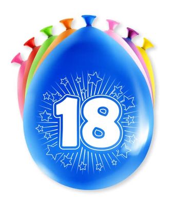 PD-Party 7036513 Gelukkig Feest Ballonnen | Happy Balloons | Natuurlijk Rubber (Latex) | Viering - 18 Jaren, Pak van 8, Veelkleurig, 30cm Lengte x 30cm Breedte x 30cm Hoogte