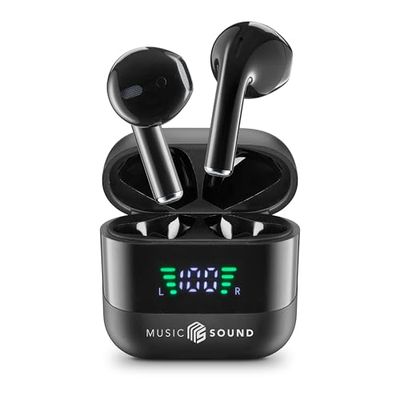 Music Sound, SPARK TWS Bluetooth Wireless Earbuds LED Display 30 Hours Play Time Automatic Pairing Touch Controls On Earphones, Black