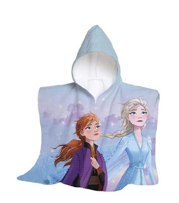 hermet, Disney, De ijskoningin, strandhanddoek met capuchon, maxi-poncho voor kinderen, 60 x 60 cm, badhanddoek voor strand of zwembad, 100% zacht katoen