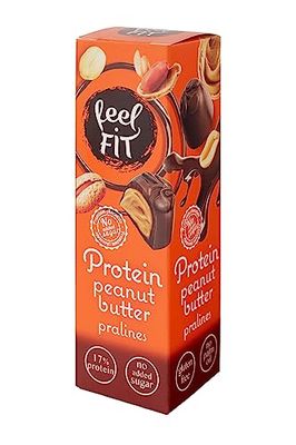 Feel FIT Protein Beurre de cacahuète Pralinés au chocolat au lait belge. Sans sucre, sans gluten, protein snack (12 x 33 g)