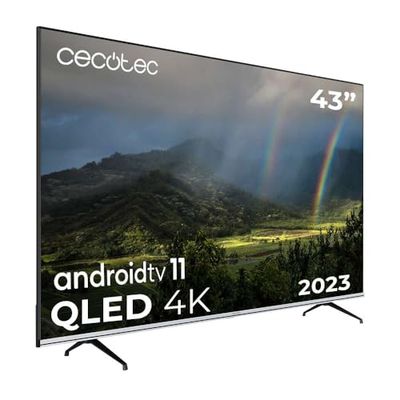 Cecotec TV QLED 43" Smart TV V2-serien VQU20043S. 4K UHD, Android 11, ramlös design, MEMC, Dolby Vision, Dolby Atmos, HDR10, Wide Color Gamut 96%, 2 högtalare 10 W, 2 kontroller, 2023