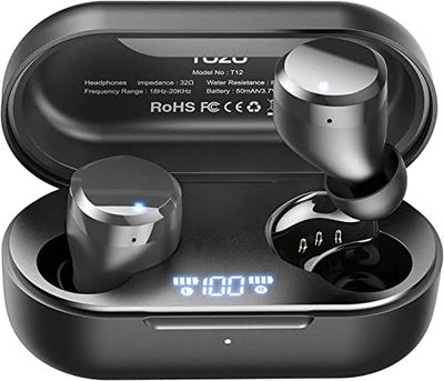 TOZO T12 Draadloze Bluetooth Hoofdtelefoon Met Touch-Bediening En Draadloze Oplaadkoffer Digitaal Led-Display IPX8 Waterdichte Oortelefoon Ingebouwde Microfoon Headset Deep Bass Voor Sport Zwart