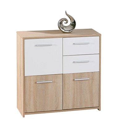 Inter Link Ischia A2 Aparador cor branco/carvalho sonoma, 2 gavetas, 3 portas, faia, multicolor, 77 x 77 x 30 cm