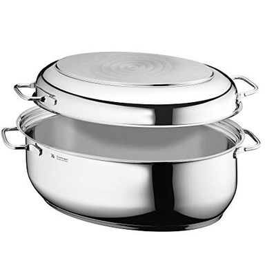 WMF assadeira com tampa, adequada para forno, assadeira de indução de 8,5 litros, aço inoxidável Cromargan, tampa de indução, 41 x 28,5 x 18 cm