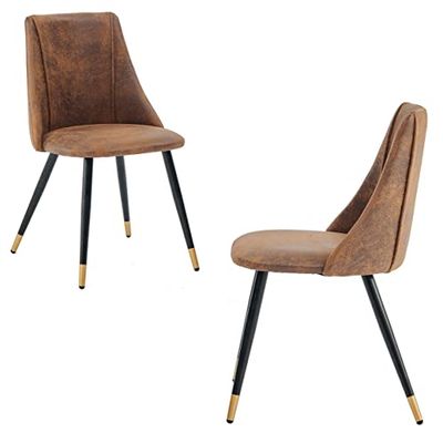 MEUBLE COSY Matrumsstolar, set om 2, köksstolar, ergonomisk vardagsrumsstol, retrofåtölj med ryggstöd, sits av vintage, konstgjord mocka, metallben, brun + guldfärger, 52,5 x 49,5 x 83 cm