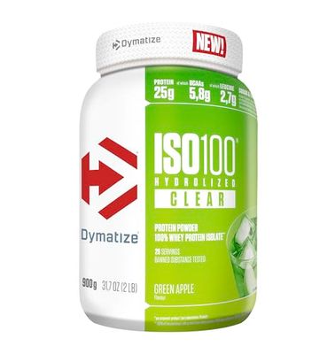 Dymatize ISO 100 Hydrolyzed Clear Green Apple 900g Hidrolizado de proteína de suero transparente + aislado en polvo