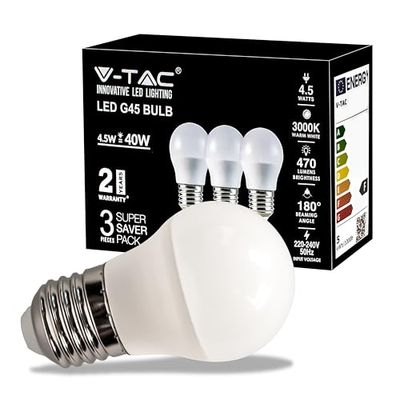 V-TAC Lampadina LED con Attacco E27 4,5W (Equivalenti a 40W) - G45-470 Lumen - Lampadina LED Massima Efficienza e Risparmio Energetico - Luce 3000K Bianca Calda (Box 3 Pezzi)