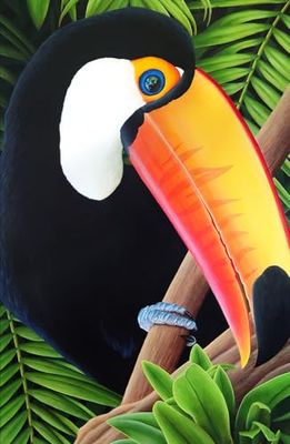 Carnet de Notes Tropical : Toucan dans la Jungle Exotique: 128 pages lignées, couverture reliée, rigide, et brillante, illustrée par l'artiste peintre Aline Belliard